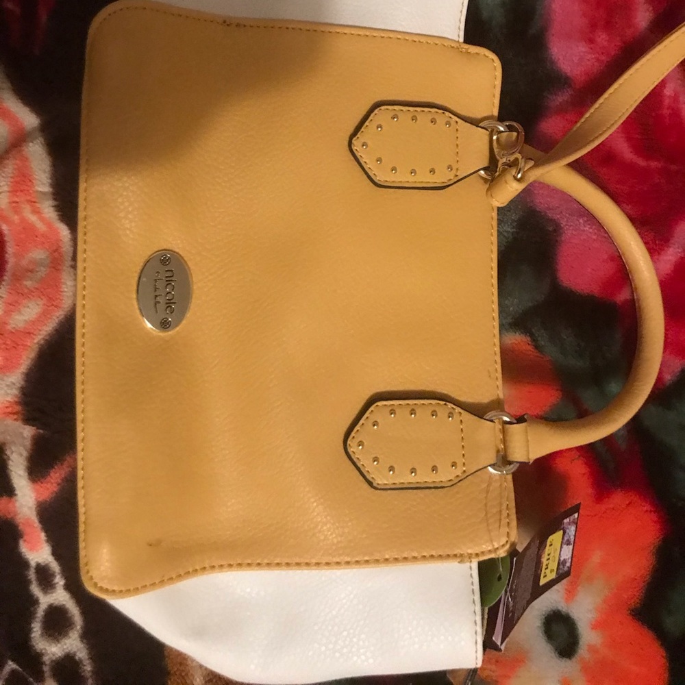Yellow and white purse